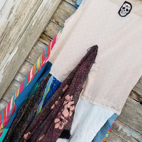 ArtWear Kimono Shirt Dress Upcycled Boho Handmade - Picture 8 of 8